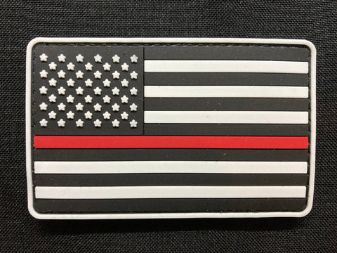 Thin Red Line American Flag PVC Patch 3.5” L x 2” H Honoring Firefighter Services Personnel