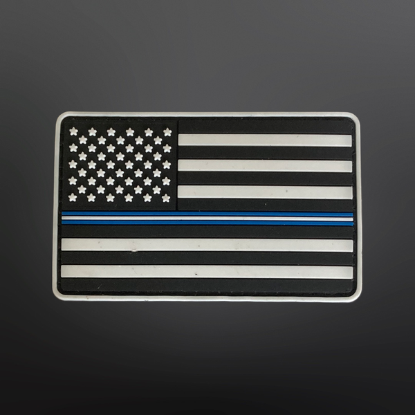 Thin Blue & White Line American Flag PVC Patch 3.5” L x 2” H Honoring EMS Personnel