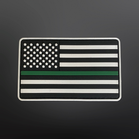 Thin Green Line American Flag PVC Patch 3.5” L x 2” H Honoring Military Personnel