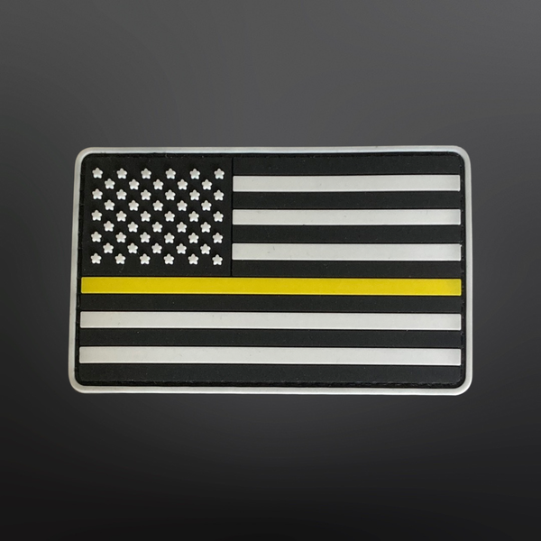 Thin Yellow Line American Flag PVC Patch 3.5” L x 2” H Honoring Public Safety Dispatchers/Communications Personnel