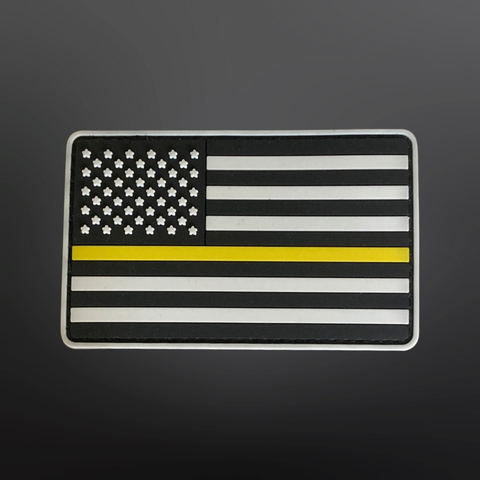 Thin Yellow Line American Flag PVC Patch 3.5” L x 2” H Honoring Public Safety Dispatchers/Communications Personnel