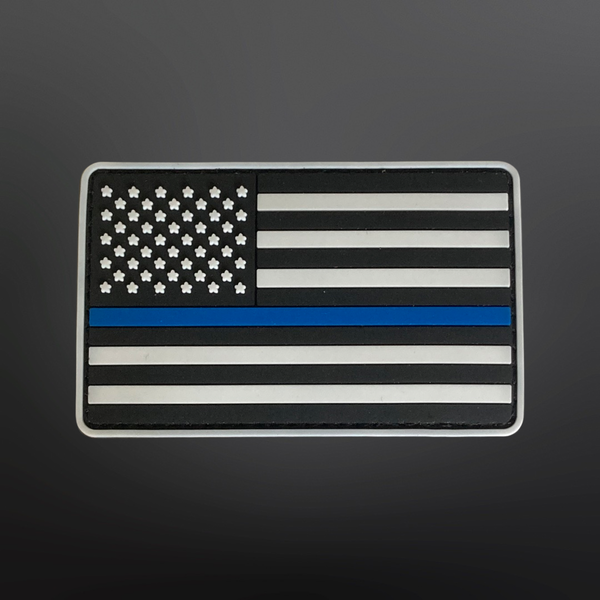 Thin Blue Line American Flag PVC Patch 3.5” L x 2” H Honoring Law Enforcement Personnel