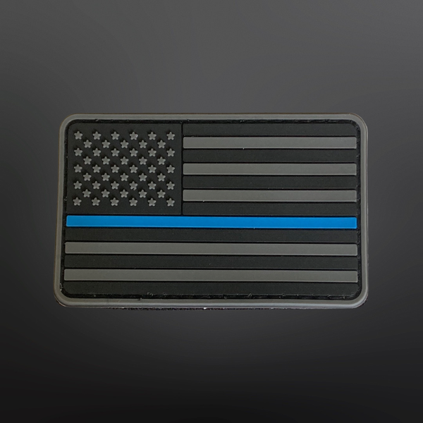 Thin Blue Line Subdued American Flag PVC Patch 3.5” L x 2” H Honoring Law Enforcement Personnel